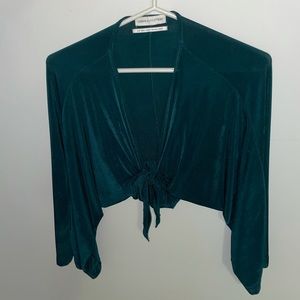 Urban outfitters, green, cropped top, tie in front